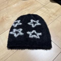 スター柄 ニット帽 ビーニー ブラックのサムネイル