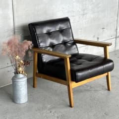 ✦昭和レトロ✦喫茶店風 木肘ソファ ブラウン PUレザーチェア