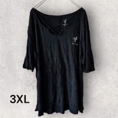 デザインカットソー トップス レディース Tシャツ黒 3XL ゆったりサイズ