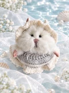 はむにぎり｜2段フリルワンピース＆ヘッドドレス｜ぬいぐるみ服｜ハンドメイド｜水色のサムネイル