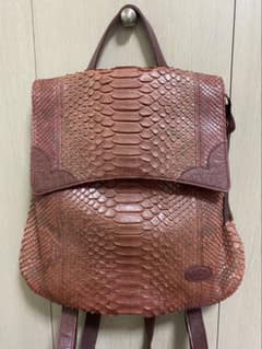 【美品】IBIZA パイソンレザー　リュック　ベージュ 美品 IBIZA パイソンレザー リュックサック ブラウン エキゾチック