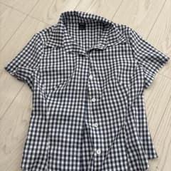SHEIN ギンガムチェック 半袖シャツ ネイビーのサムネイル