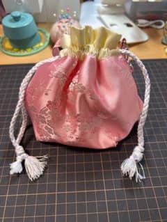 桜柄 ピンク 巾着袋 ハンドル付きのサムネイル