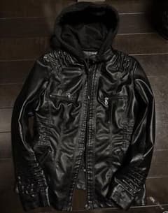 00s leather jacket zip hoodie archive - メルカリ