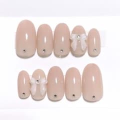 【現品】ネイルチップ フレンチガーリー ちゅるん リボン ビジュー ピンクのサムネイル