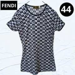 ❤良品❤FENDIフェンディ総柄Tシャツ チェッカーフラッグ モノトーンロゴ44