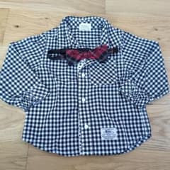 キッズ チェック柄シャツ 蝶ネクタイ付き 80のサムネイル