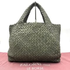 極美品 ファロルニ イントレチャート ハンドバッグ 編み込み レザー カーキ 極美品 ファロルニ イントレチャート ハンドバッグ 編み込み レザー