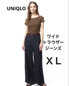 UNIQLO ユニクロ ワイドトラウザージーンズ ネイビー ＸＬのサムネイル
