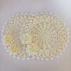 ミニドイリー2枚セット立体的お花ビーズリボン(黄色)のサムネイル