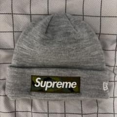 Supreme グレー ビーニー ニット帽 ニューエラ 迷彩柄ロゴ 美品 - メルカリ