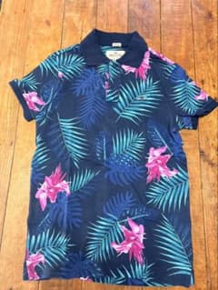 Hollister ポロシャツ ボタニカル柄 ネイビー Sのサムネイル