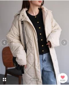 [신품 태그 포함] 안솜 다이아 퀼팅 코트 <푸드 부분 분리 가능> 아이보리