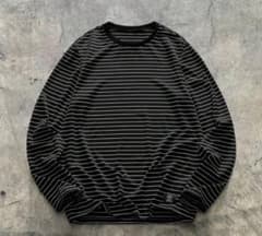 ボーダー 長袖カットソー ブラック ストリート y2k ロングtシャツ　Mのサムネイル