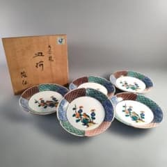 A1363-3/九谷焼/隆仙窯/色絵花鳥文銘々皿5客/飾皿/菓子皿/懐石道具