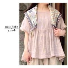 美品 ネストローブ ✤ リネンパナマ2wayブラウス ピンク 半袖 麻
