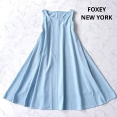 美品✨21年製 フォクシー ドレス ロージーフレア ワンピース ブルー 極美品✨21年製 フォクシー ドレス ロージーフレア ワンピース ブルー