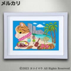 原画「猫の背中に何かある〜ハワイ」猫/海/イラスト/アート/絵画/アクリル画 原画「猫の背中に何かある〜ハワイ」猫/海/イラスト/アート/絵画
