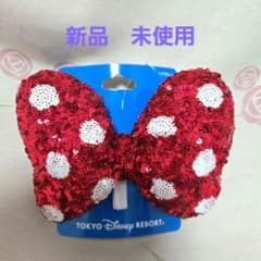 ディズニー ミニーちゃん スパンコール レッド リボン ヘアゴム（大