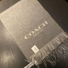 新品　コーチ　COACH マフラー　カシミヤ　男女兼用　グレー　白のサムネイル