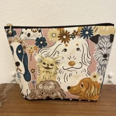 プリティドッグ 犬柄 イヌ 化粧ポーチ ファスナーポーチ ハンドメイド