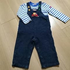 【美品】miki HOUSE オーバーオール&ロンTセットのサムネイル