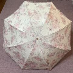 花柄刺繍 折りたたみ日傘 レース縁取りケース付きのサムネイル
