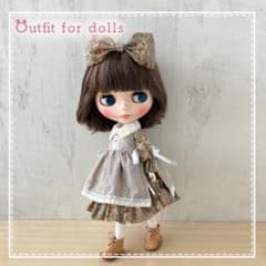 花柄ワンピース タブリエ リボン ブライスアウトフィット ハンドメイドドール服のサムネイル