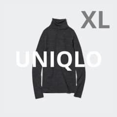 美品UNIQLO ユニクロ　メリノリブタートルネックセーター　ダークグレーのサムネイル