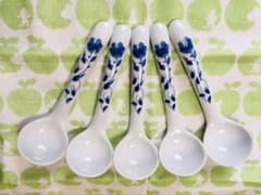 【値下げ！】藍色唐草牡丹　レンゲ（５本セット）のサムネイル