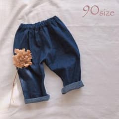handmade＊ハーフリネンデニムパンツ   90sizeのサムネイル
