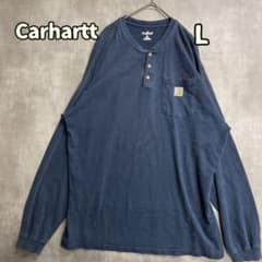 カーハート 長袖Tシャツ ヘンリーネック 紺 胸ポケット メンズ 古着【こ378のサムネイル