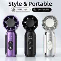 大特価‼️超小型 ハンディファン ミニ扇風機 デジタル表示　グレー×パープルのサムネイル