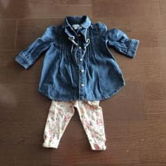 ラルフローレン 6M デニムトップスと花柄レギンスのサムネイル