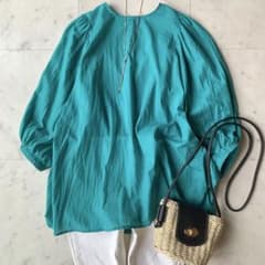 美品 綺麗色 ヴィヴィアンタム コットンブラウス ゆったり 洗える 青緑 