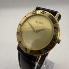 ☆グッチ GUCCI☆3000.2.M ゴールド文字盤 革ベルト メンズ 腕時計のサムネイル