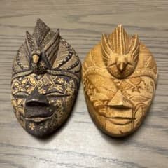 バティックマスク 木彫り お面 魔除け 壁掛け 民芸 2個セット - メルカリ
