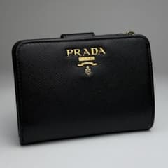 極美品✨PRADA プラダ サフィアーノ 二つ折り財布 黒 ゴールド金具