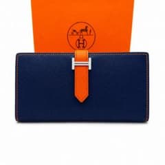 【赤字価格！極美品バイカラー】HERMES べアンスフレ紺✖️オレンジ二つ折り財布 極美品バイカラー】HERMES べアンスフレ紺✖️オレンジ二つ折り財布