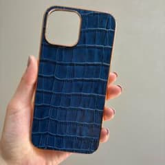 【新品・高級本革】i Phone 13 pro max レザー　ケース　ネイビーのサムネイル