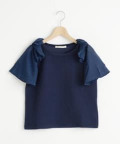 袖リボン風半袖Tシャツ　ネイビーのサムネイル