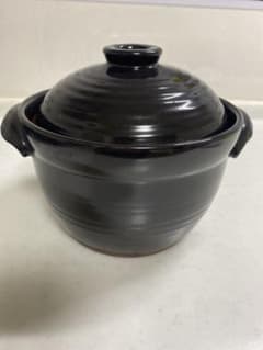 黒い中型土鍋 二重蓋付き　炊飯土鍋のサムネイル