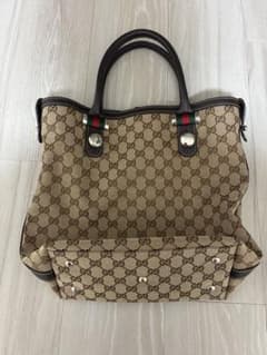 GUCCI GGキャンバス トートバッグ ベージュ×ブラウン シルバー金具