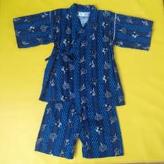 甚平 青色・黒色 チェック柄 130cmのサムネイル