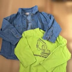 プティマイン　ブランシェス　デニムシャツ＆ショベルカー長袖Tシャツセット　90㎝のサムネイル