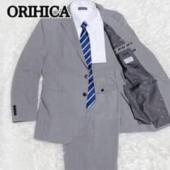 【新品】タグ付 ORIHICA 洗えるパンツスーツ グレーストライプ 上L下XL 美品 ORIHICA スーツ セットアップ グレー ストライプ A6 洗える