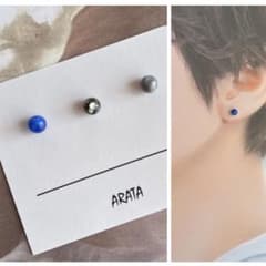 まち針ピアス　ミニピアス　ハンドメイド　青　黒（シェル）　シルバーグレー　アシメのサムネイル