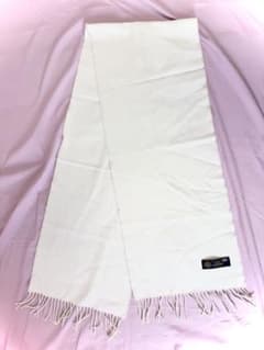 英国製 100% カシミヤ マフラー ホワイト フリンジのサムネイル