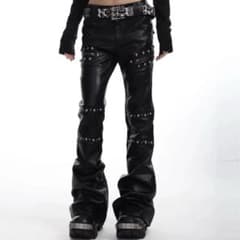 SEXXDEVIL フェイクレザーパンツ ブラック スタッズデザイン opium