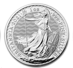 2021 1オンス イギリス ブリタニア銀貨 (39mmクリアケース付き)のサムネイル